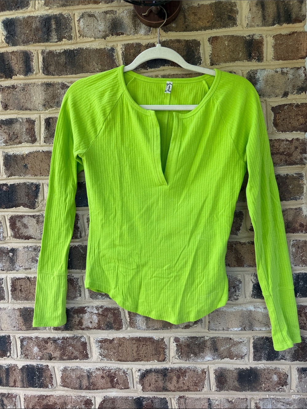 Free People Neon Lime Ribbed Long Sleeve Top